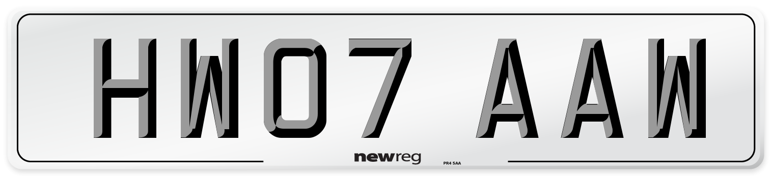 HW07 AAW Number Plate from New Reg